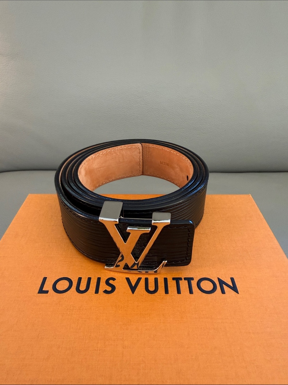 Louis Vuitton Black Epi Leather Belt with Silver LV Initials Buckle